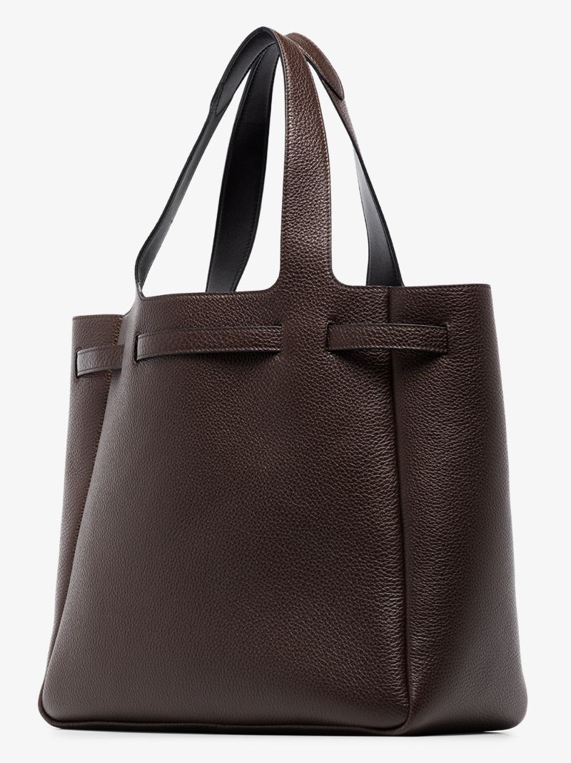 Brown Logo Plaque Leather Tote Bag