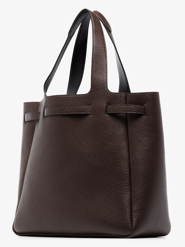 Brown Logo Plaque Leather Tote Bag