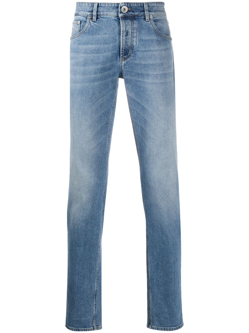 Blue Whiskered Straight Leg Jeans