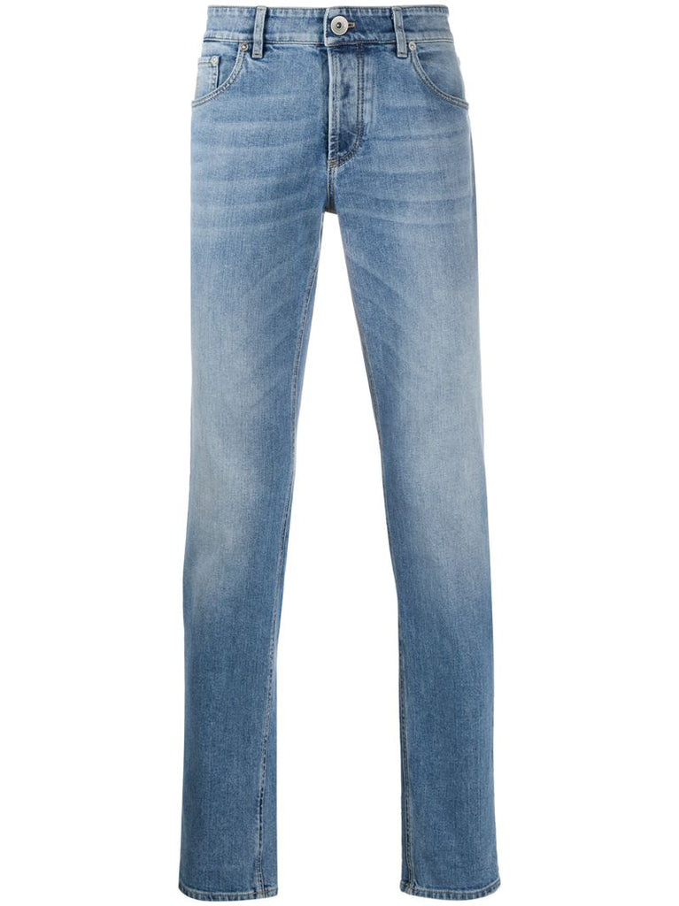 Blue Whiskered Straight Leg Jeans
