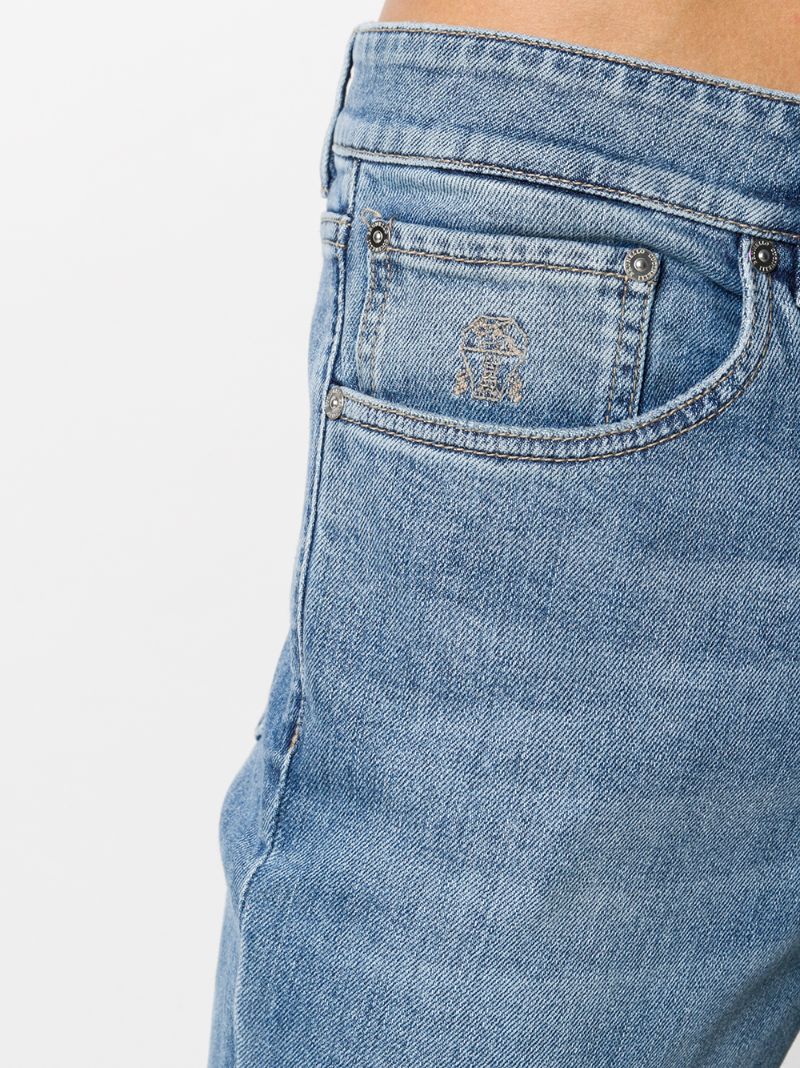 Blue Whiskered Straight Leg Jeans