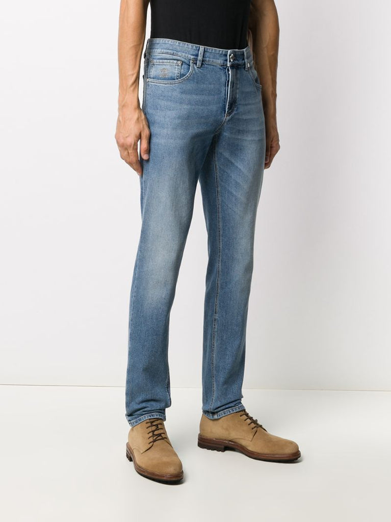 Blue Whiskered Straight Leg Jeans