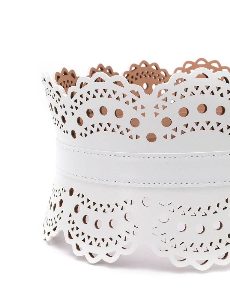 White Cut-out Leather Belt