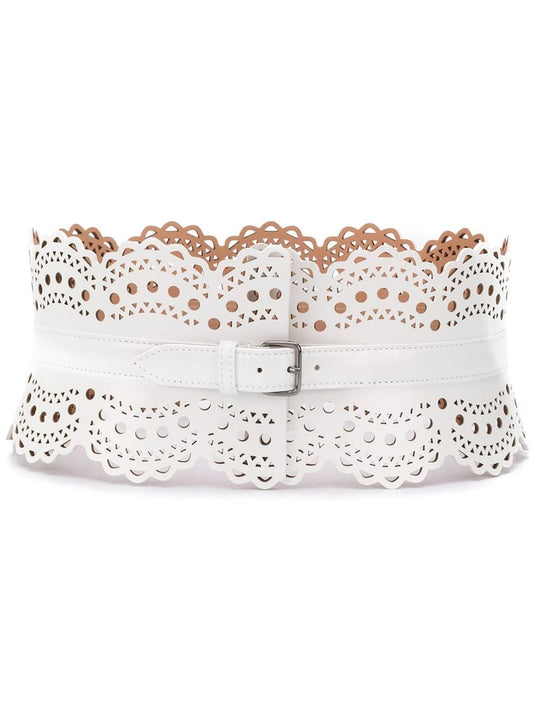 White Cut-out Leather Belt