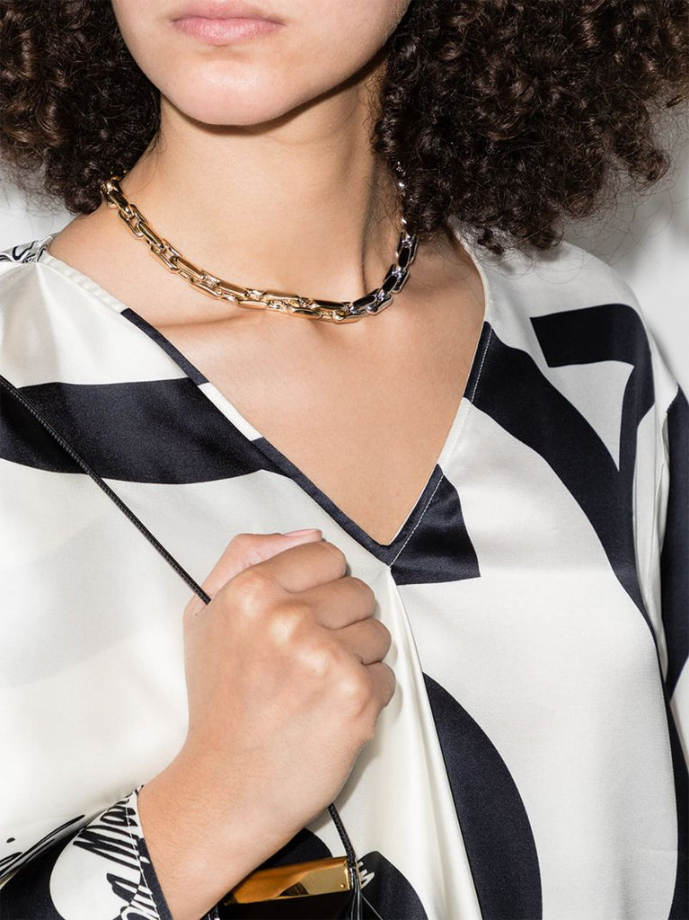 14k Yellow and White Gold Small Square Link Necklace