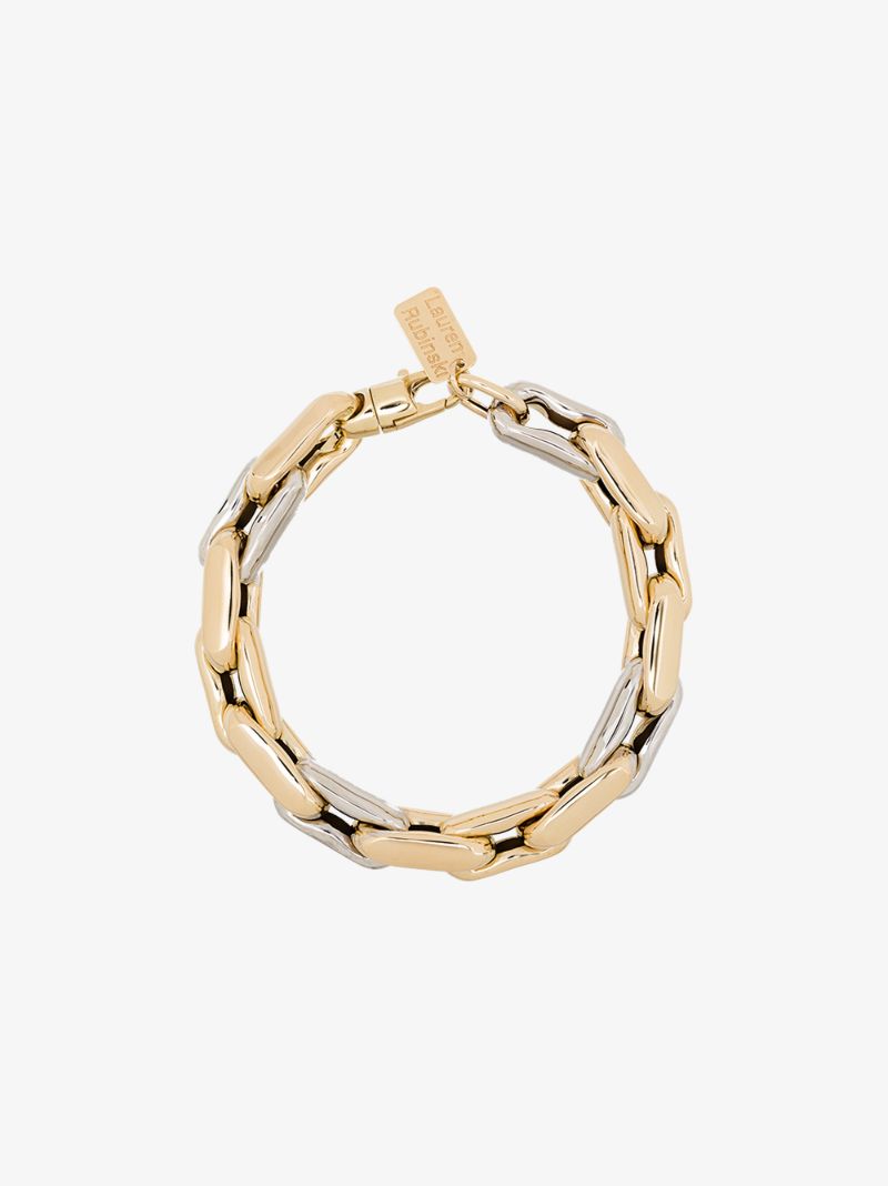14k Yellow and White Gold Medium Square Link Bracelet