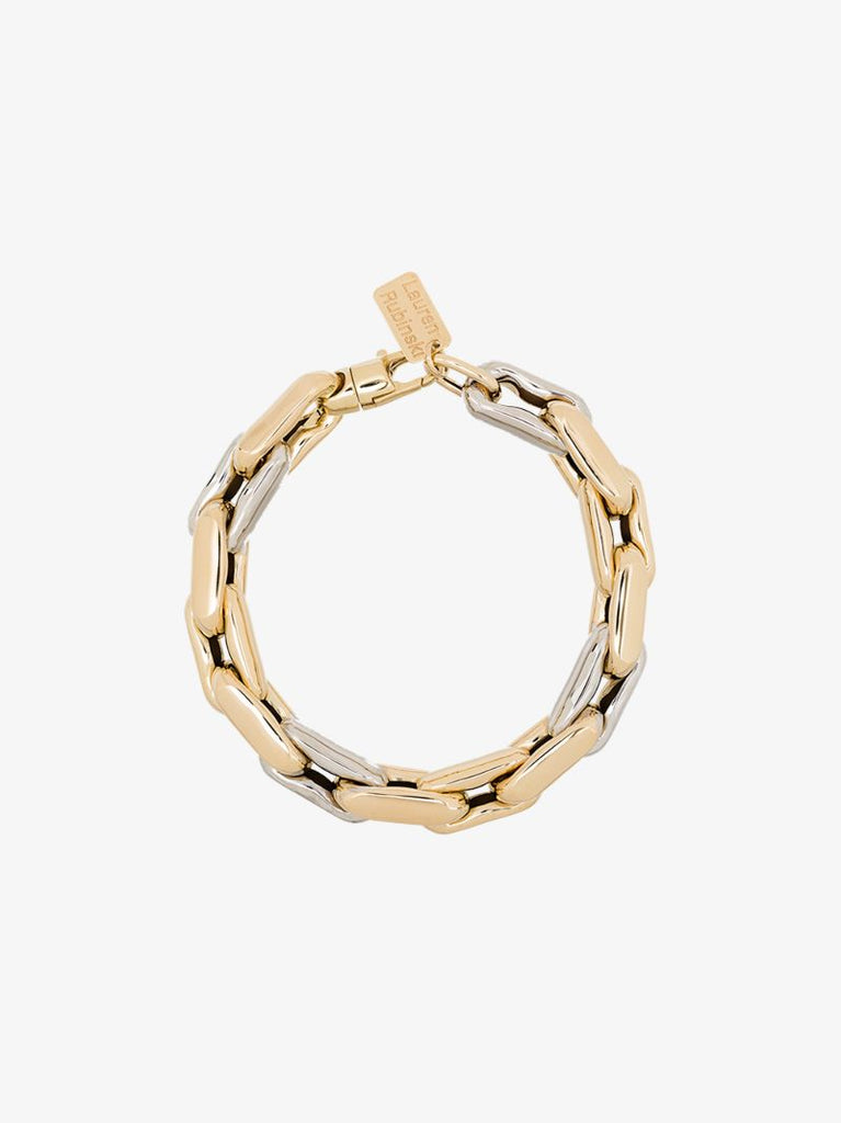 14k Yellow and White Gold Medium Square Link Bracelet