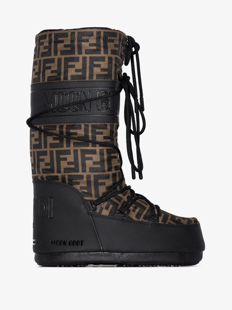 X Moon Boot Brown and Black Ff Monogram Snow Boots
