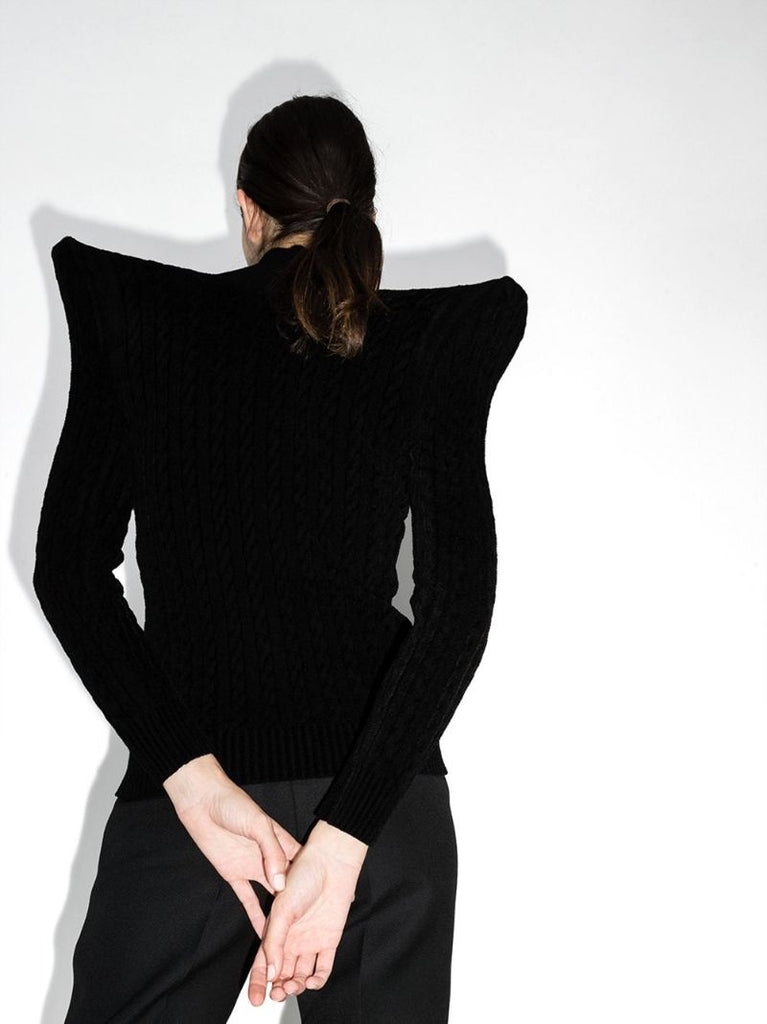 Pagoda Padded-shoulder Velvet Jumper