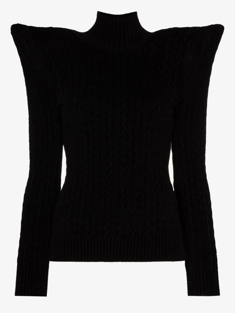 Pagoda Padded-shoulder Velvet Jumper