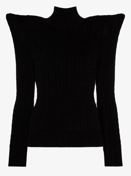 Pagoda Padded-shoulder Velvet Jumper