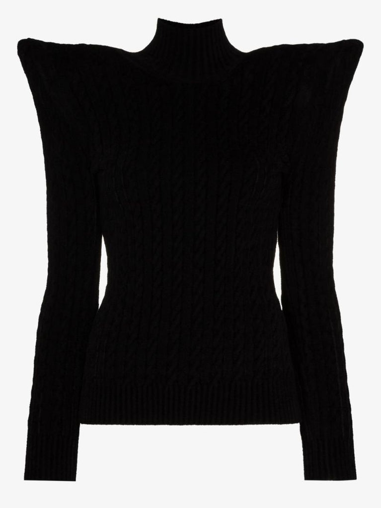 Pagoda Padded-shoulder Velvet Jumper