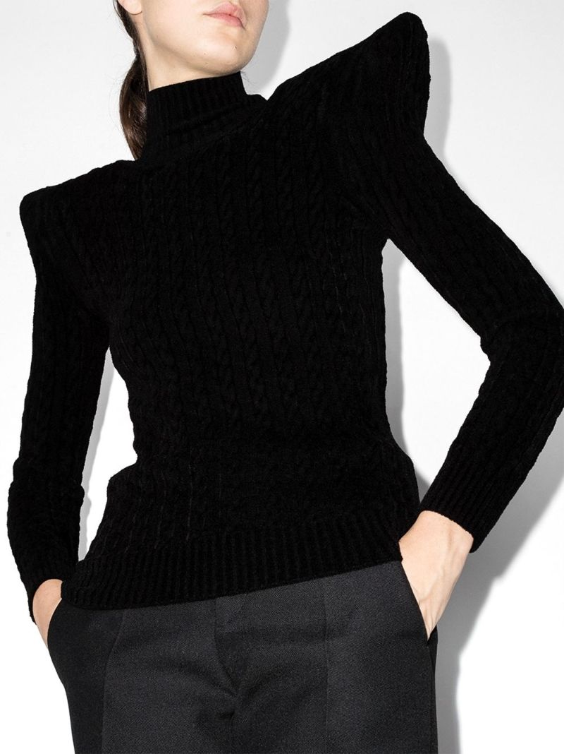 Pagoda Padded-shoulder Velvet Jumper