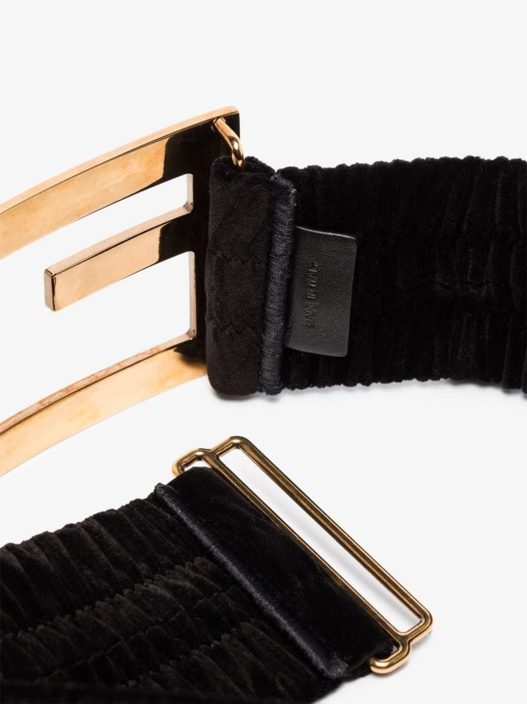Black Baguette Maxi Logo Velvet Belt