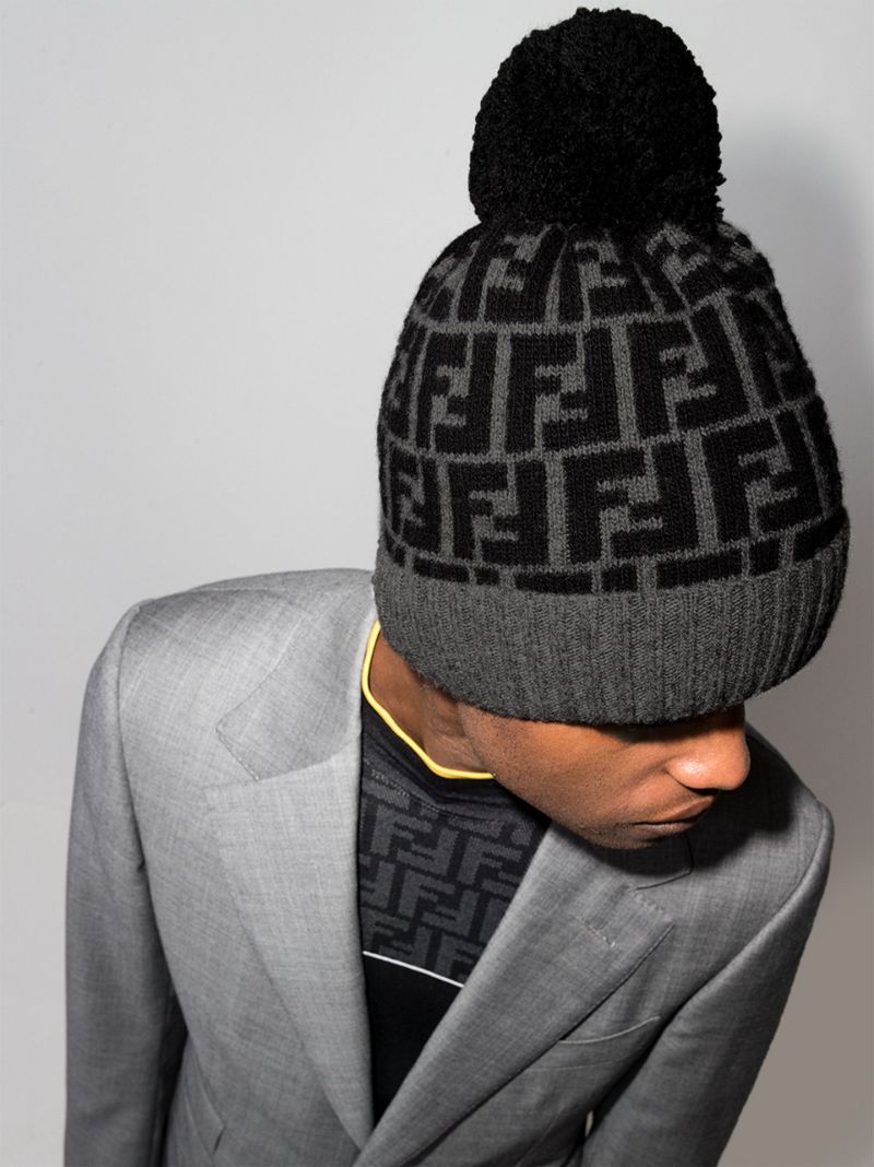 Ff Pattern Pompom Beanie