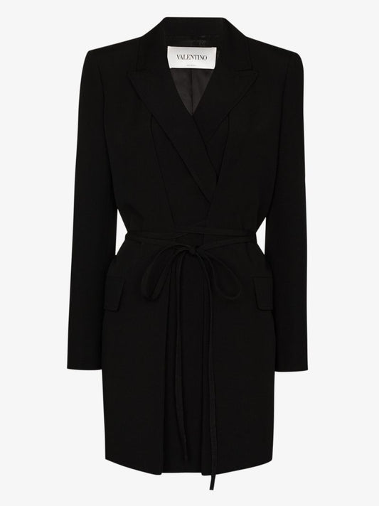 Double-breasted Tie Waist Long Blazer