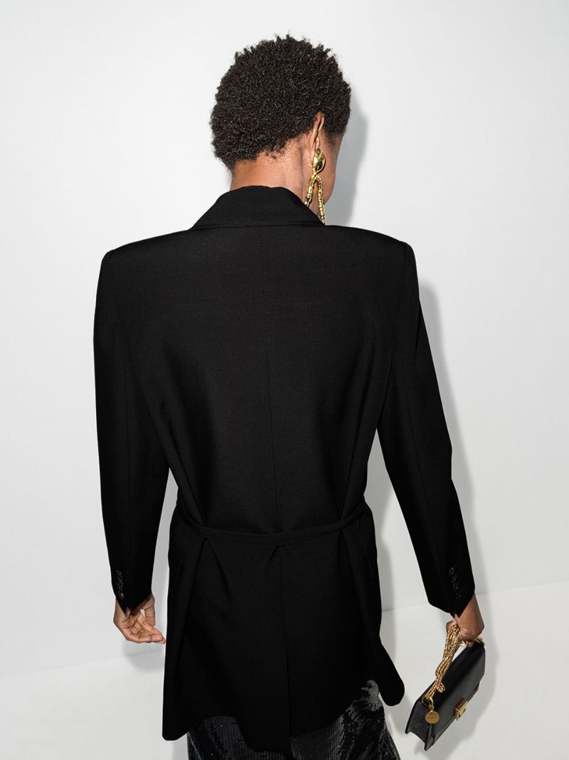 Double-breasted Tie Waist Long Blazer