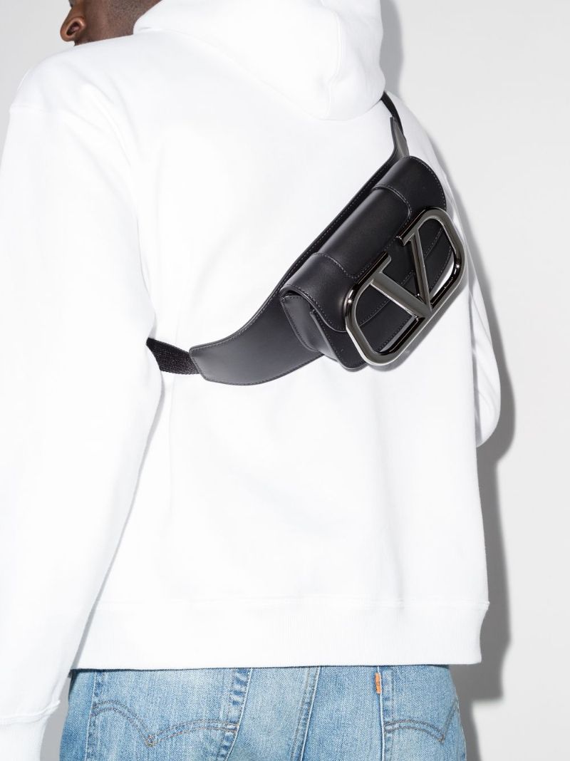 Black Vlogo Leather Cross Body Bag