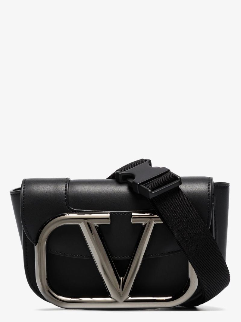 Black Vlogo Leather Cross Body Bag