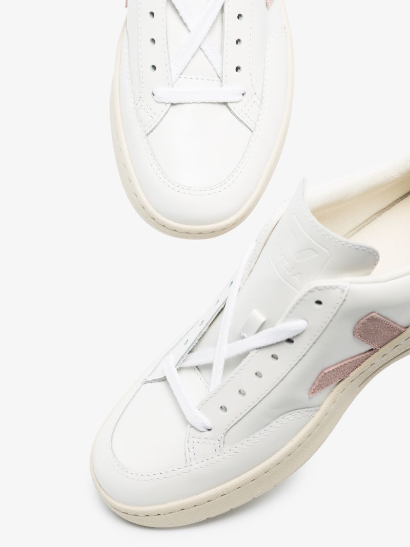 White and Pink V-12 Leather Sneakers