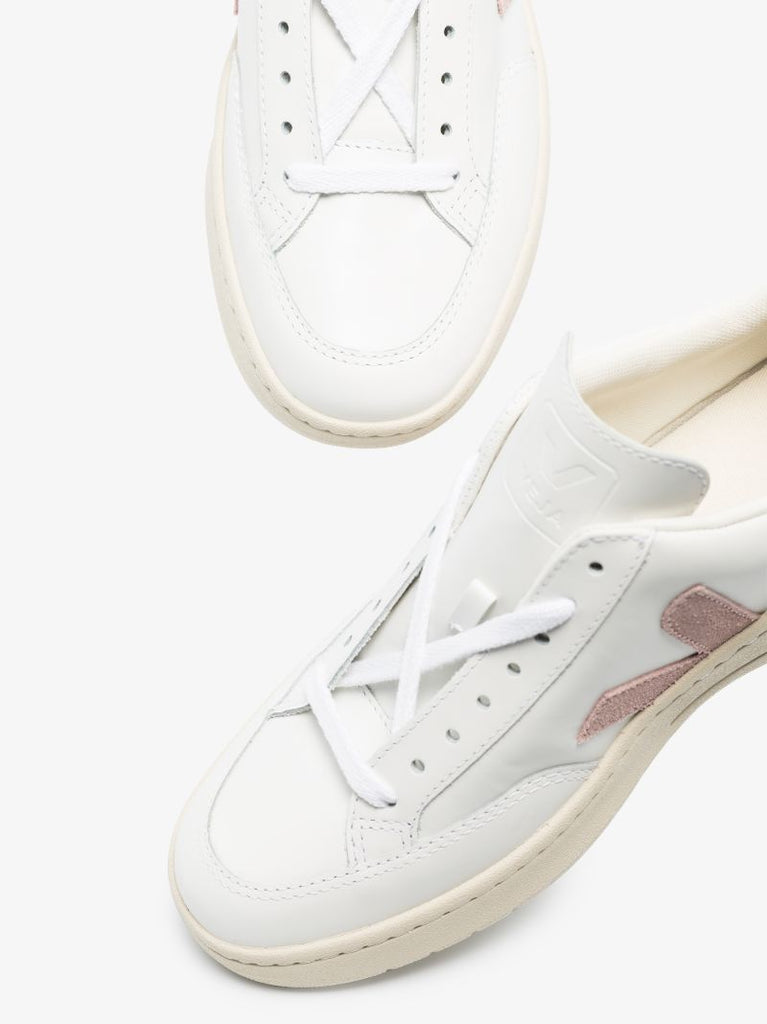 White and Pink V-12 Leather Sneakers