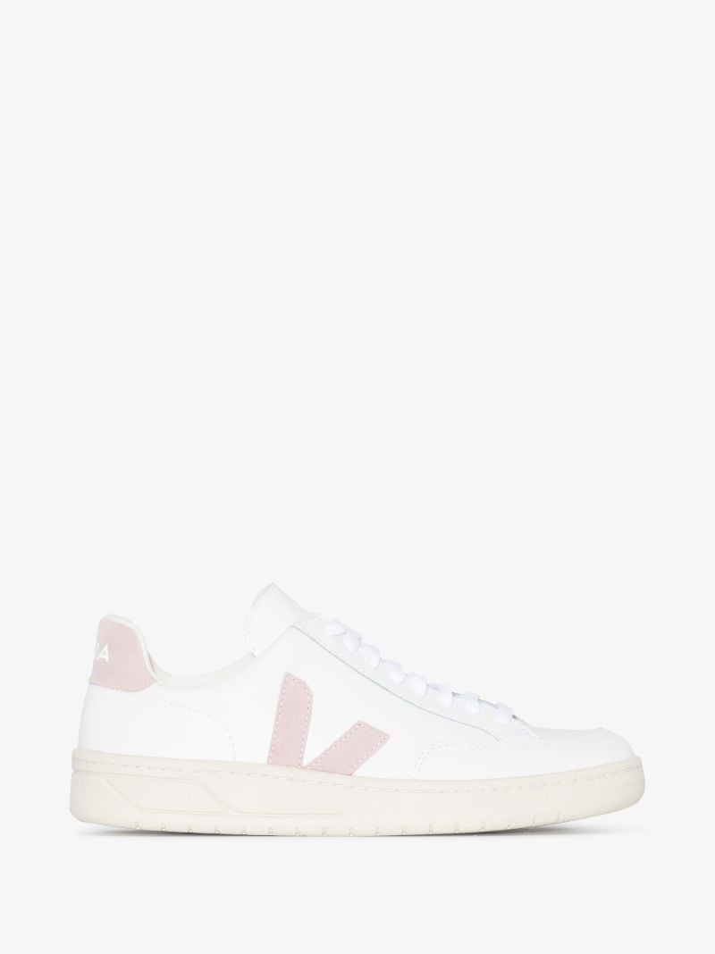 White and Pink V-12 Leather Sneakers