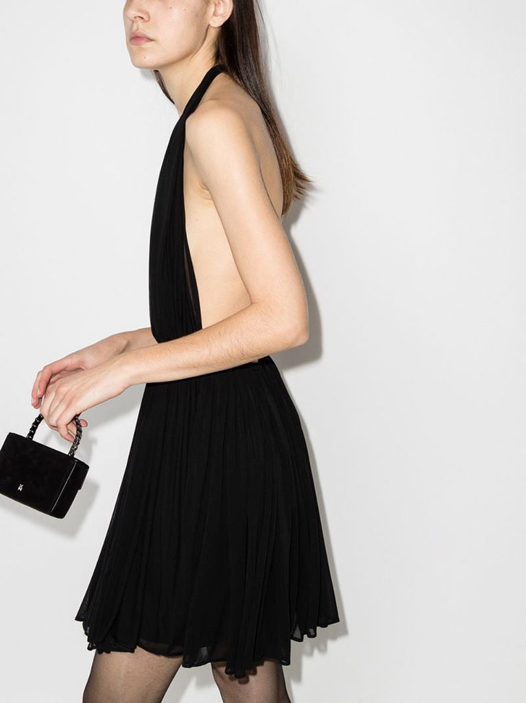 Black Halterneck Pleated Mini Dress