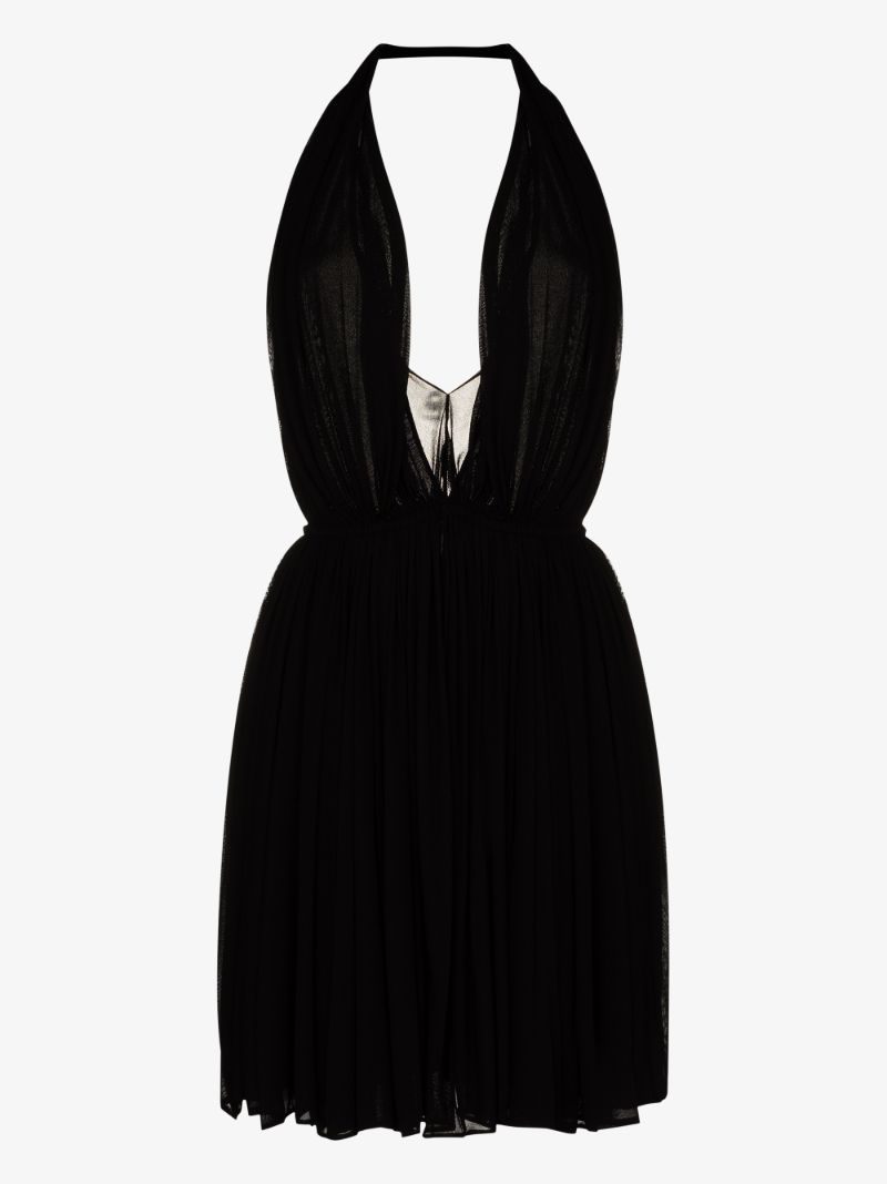 Black Halterneck Pleated Mini Dress