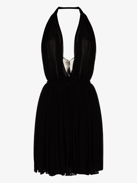 Black Halterneck Pleated Mini Dress