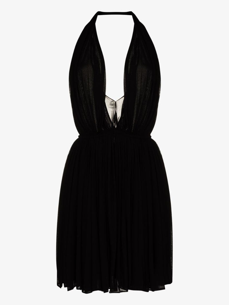 Black Halterneck Pleated Mini Dress