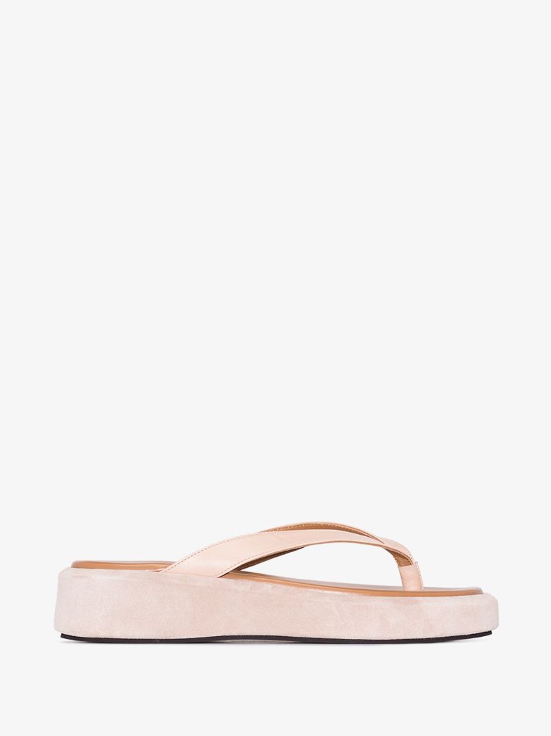 Neutral Roseo Leather and Suede Platform Sandals