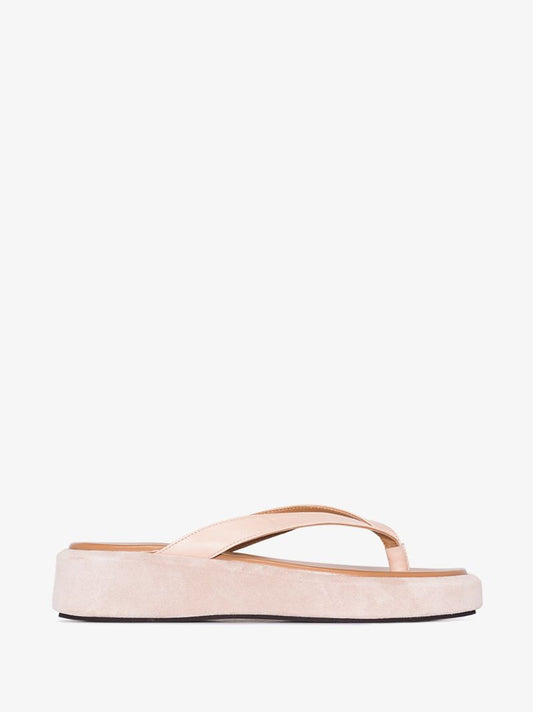 Neutral Roseo Leather and Suede Platform Sandals