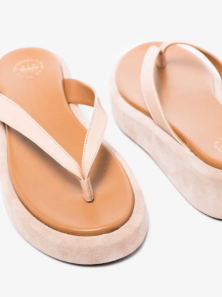 Neutral Roseo Leather and Suede Platform Sandals