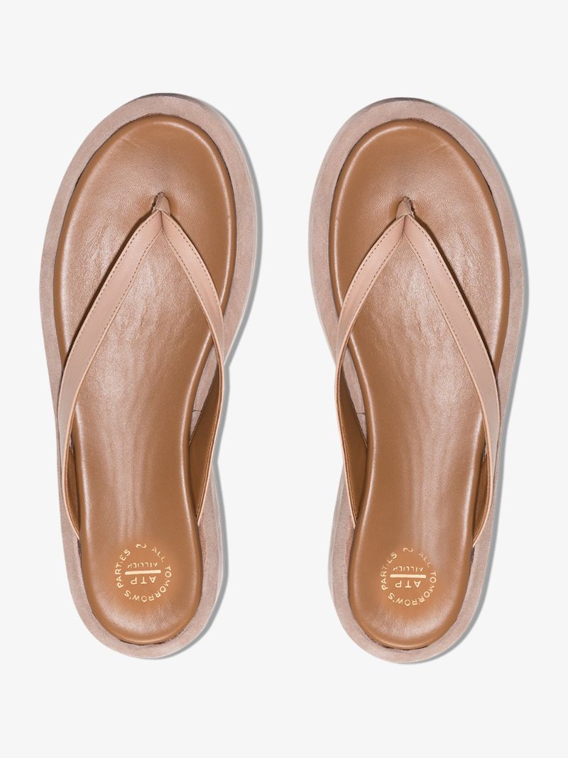Neutral Roseo Leather and Suede Platform Sandals
