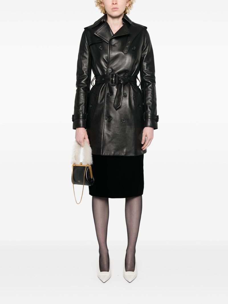 Black Double-breasted Leather Trench Coat
