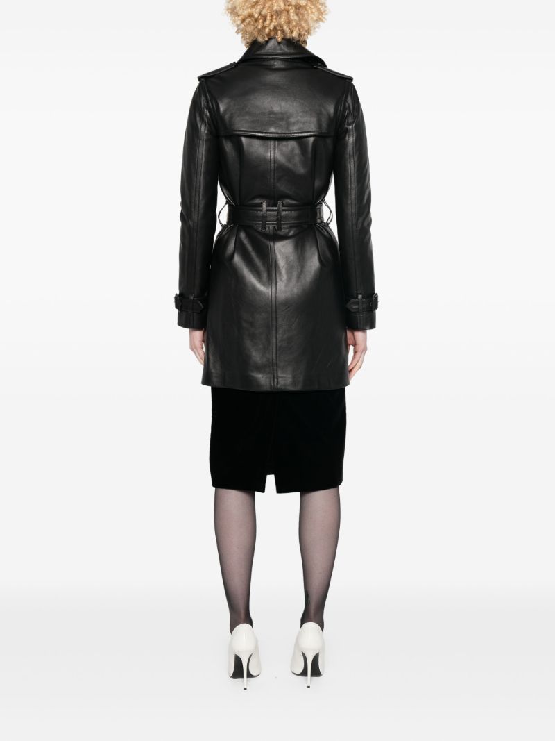 Black Double-breasted Leather Trench Coat
