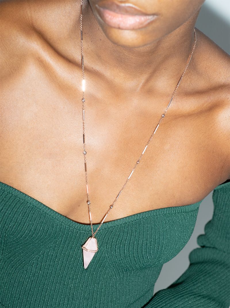 14k Rose Gold Pendulum Diamond Crystal Pendant Necklace