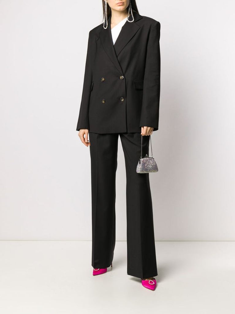 Black Tailored Flared Wool Trousers