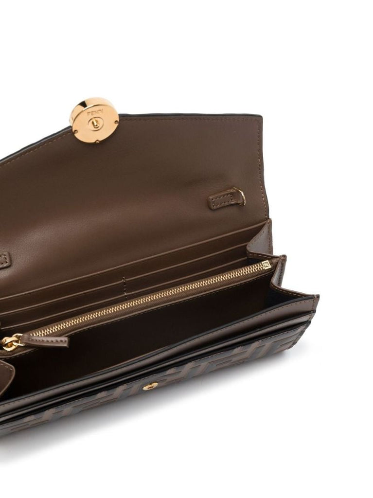 Brown Continental Ff Leather Chain Wallet