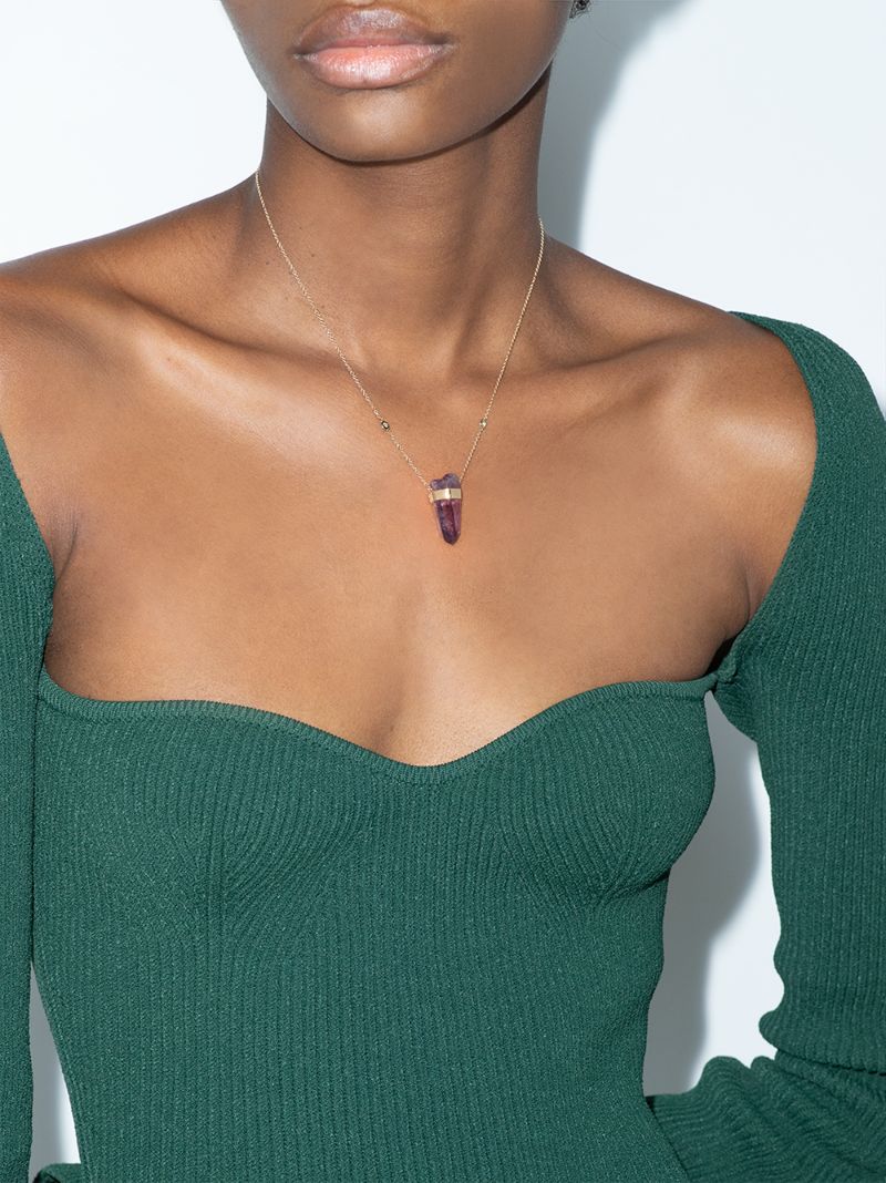 14k Rose Gold Diamond Crystal Pendant Necklace