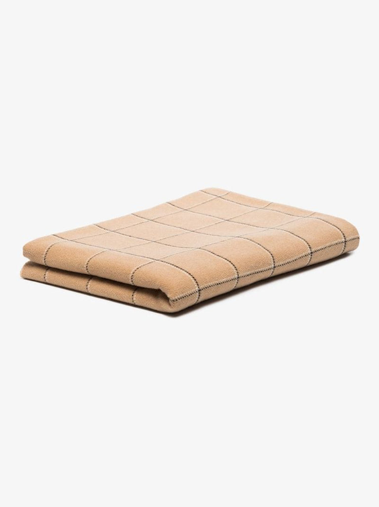 Beige Checked Merino Blanket