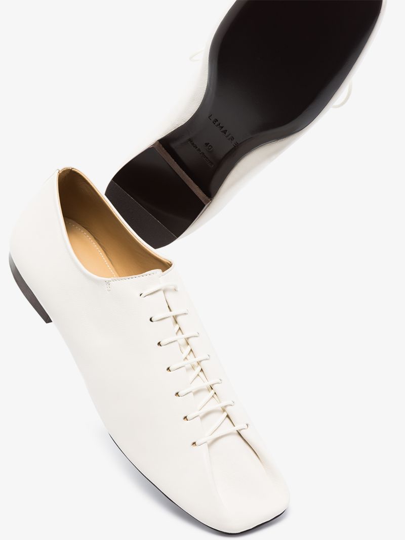 White Leather Lace-up Derby Shoes