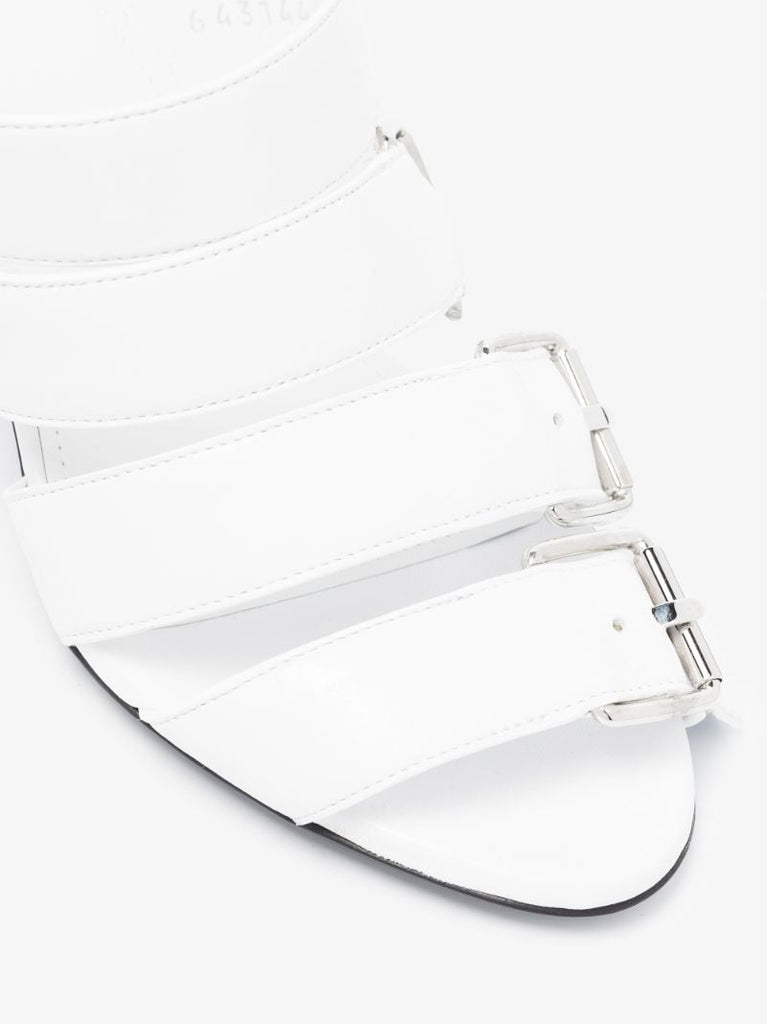 White 80 Buckled Leather Mules