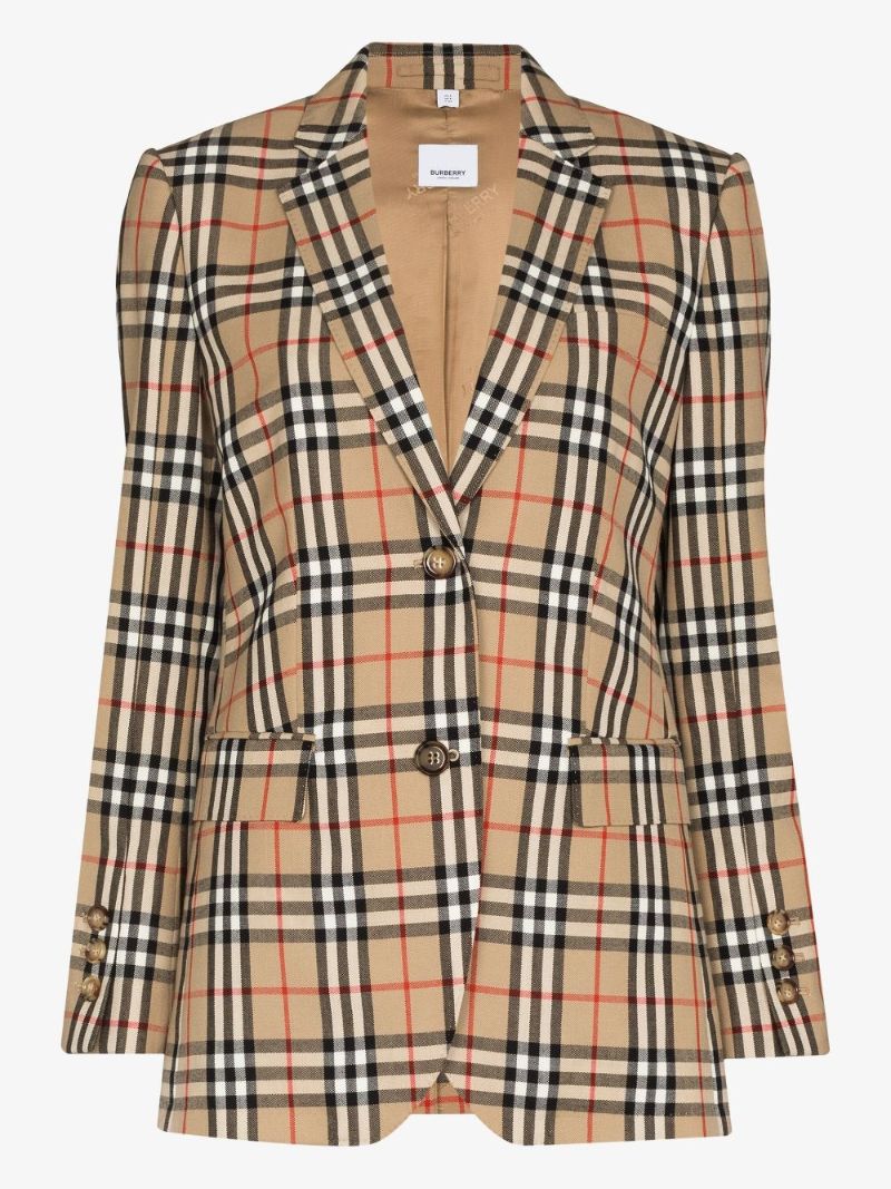 Neutral Vintage Check Wool Blazer