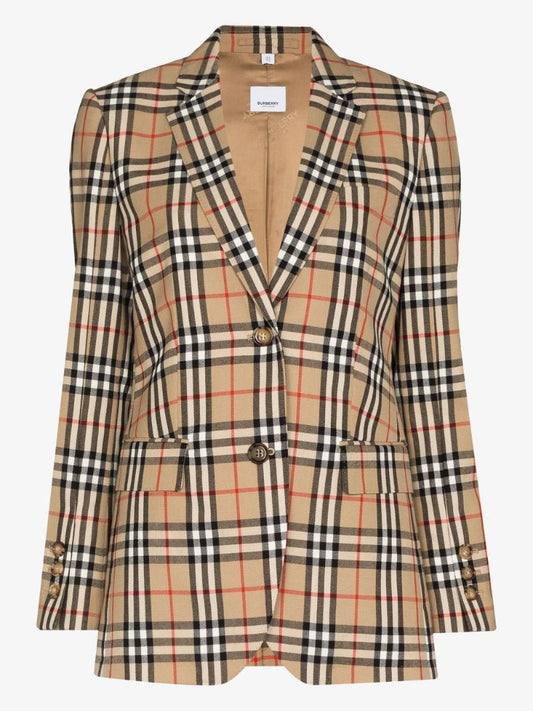 Neutral Vintage Check Wool Blazer