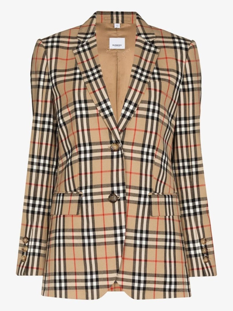 Neutral Vintage Check Wool Blazer