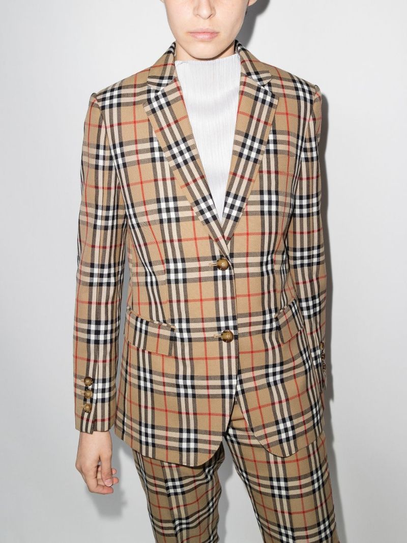 Neutral Vintage Check Wool Blazer