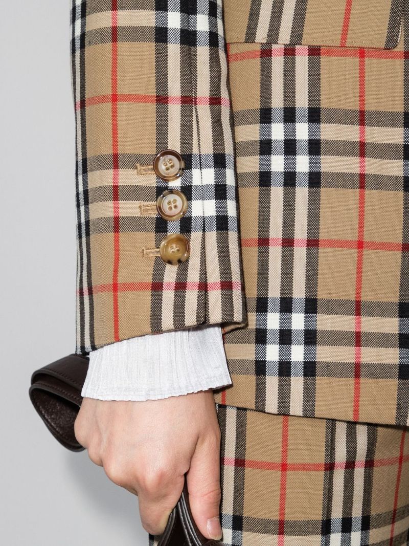 Neutral Vintage Check Wool Blazer