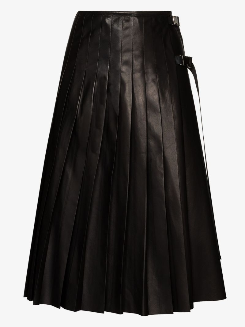 Pleated Leather Midi Skirt