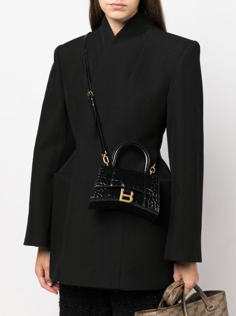 Black Hourglass Mini Leather Tote Bag